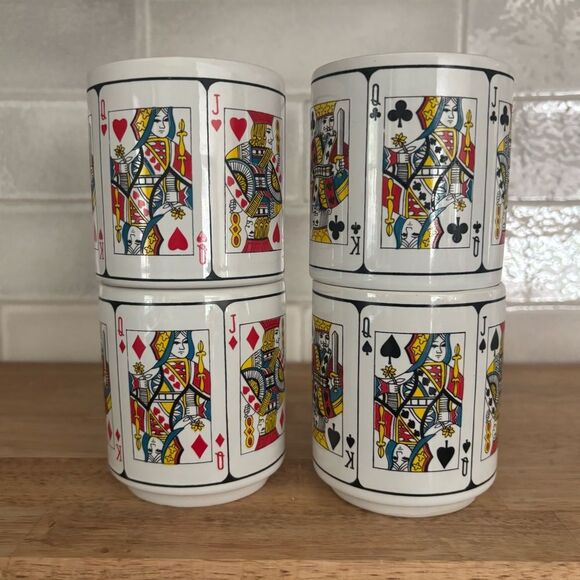 Vintage Playing Card Design Mug Set 4 Red Black White - Picture 6 of 6